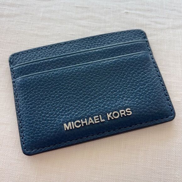 Michael Kors Jet Set Navy Pebbled Leather Card Holder Wallet | Unisex | OS - Picture 2 of 4
